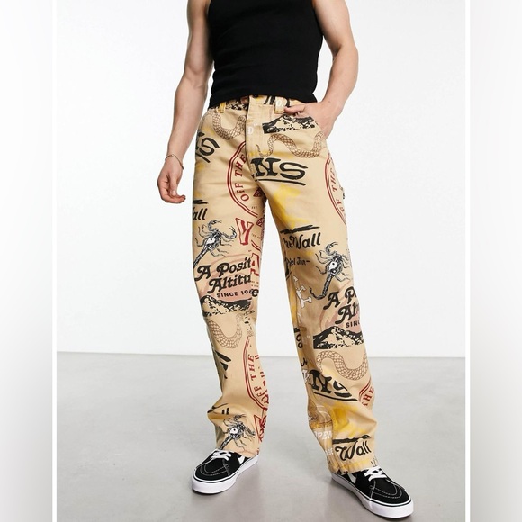 NWT New VANS Loose Fit Drill Chore Carpenter Pants All Over Print Canvas Size 34